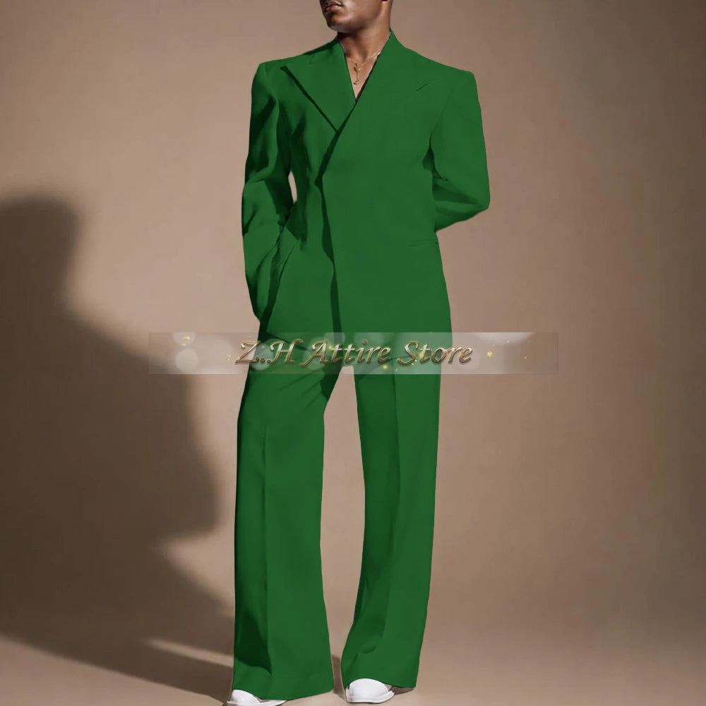 White Wedding Suit for Men 2-piece Set Double Breasted Jacket Wide Leg Pants Custom Slim Fit Prom Party Male Tuxedo