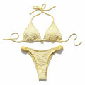 Bathing Suits Two-Piece Halter Bikini Set Deep V Low Waist Ladies' Swimwear Flower Lace-up Summer Beachwear Holiday