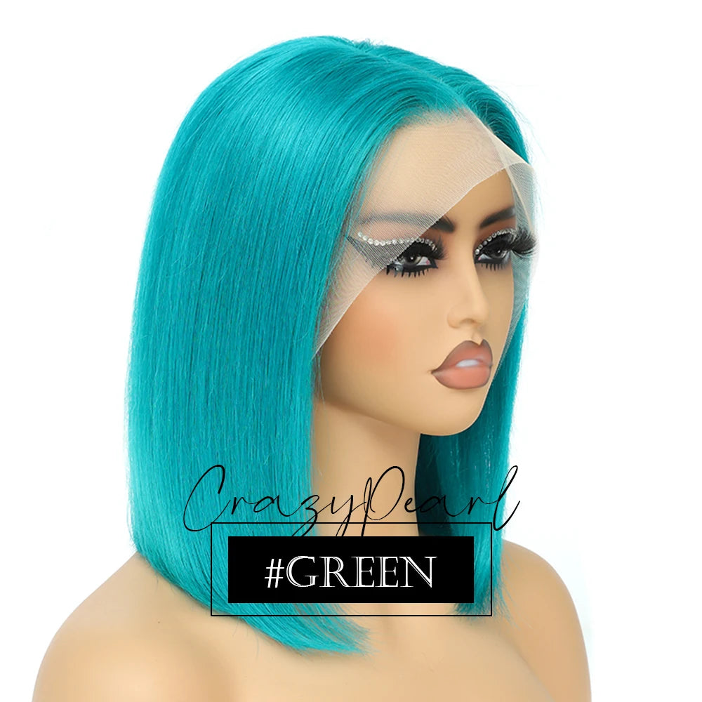 CrazyPearl Rose Pink Short Colored Bob Human Hair Wigs 13X4 Straight Bob Wig Human Hair Lace Front Wigs 10Inch-14Inch