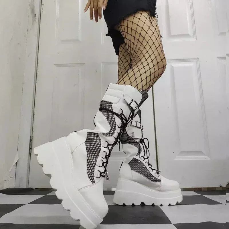 Women High Boots Cosplay Mid-calf Boots High Platform Wedges Boots 2025 Autumn Winter New Designer Gothic Shoes for Women Botas