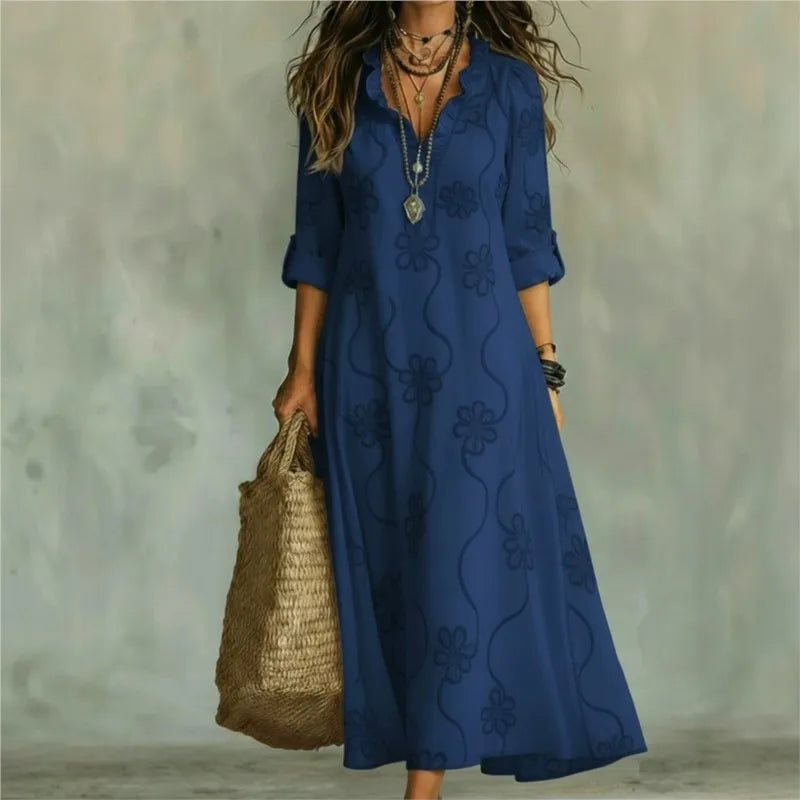 Fashion Printed Versatile Dress Lace Ruffled V-neck Long-sleeved Women's Summer Resort Style Commuter Long Dresses Vestidos 2026