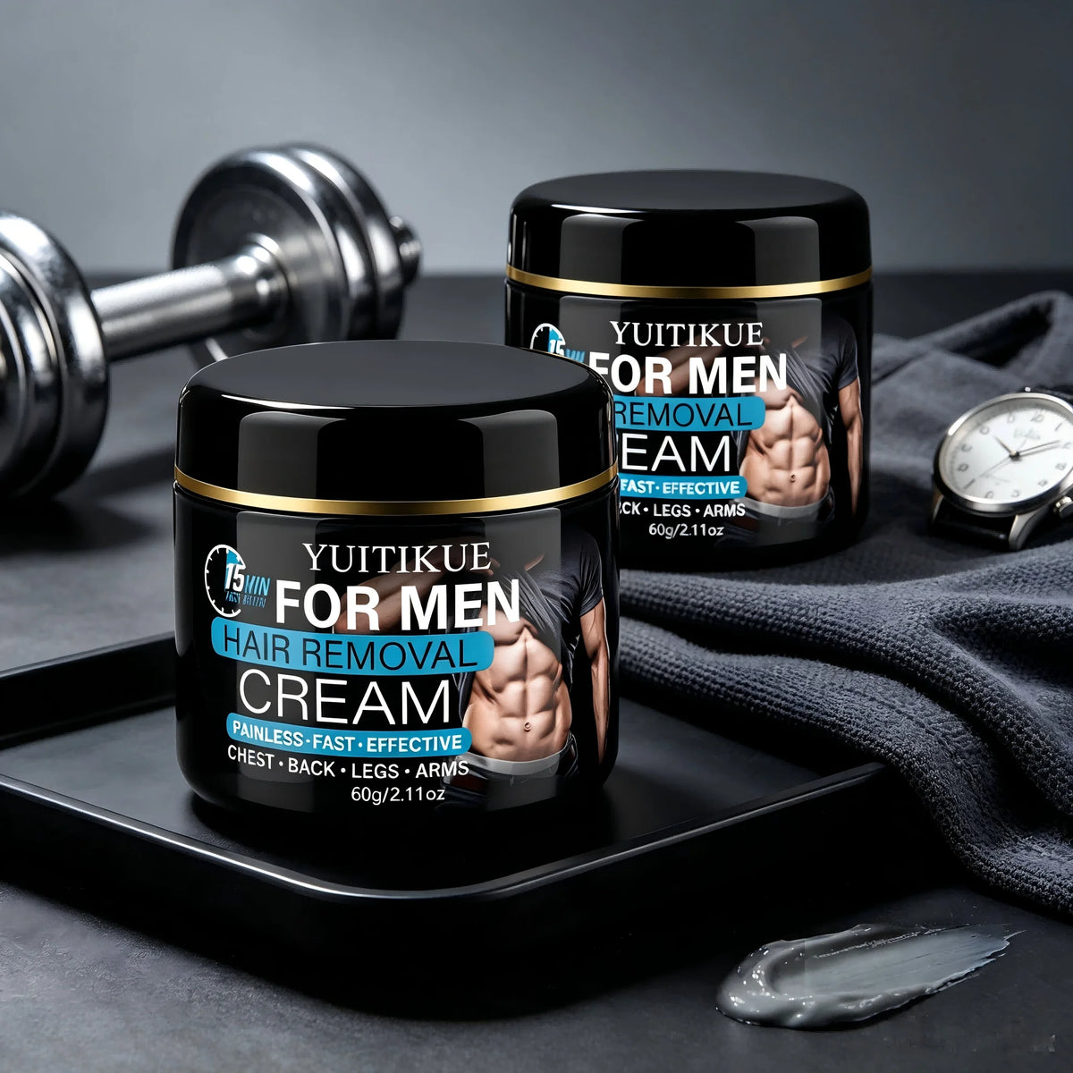 YUITIKUE For Men Hair Removal Cream, 15 Min Fast Painless Depilatory Cream for Chest Back Arms Legs 60g