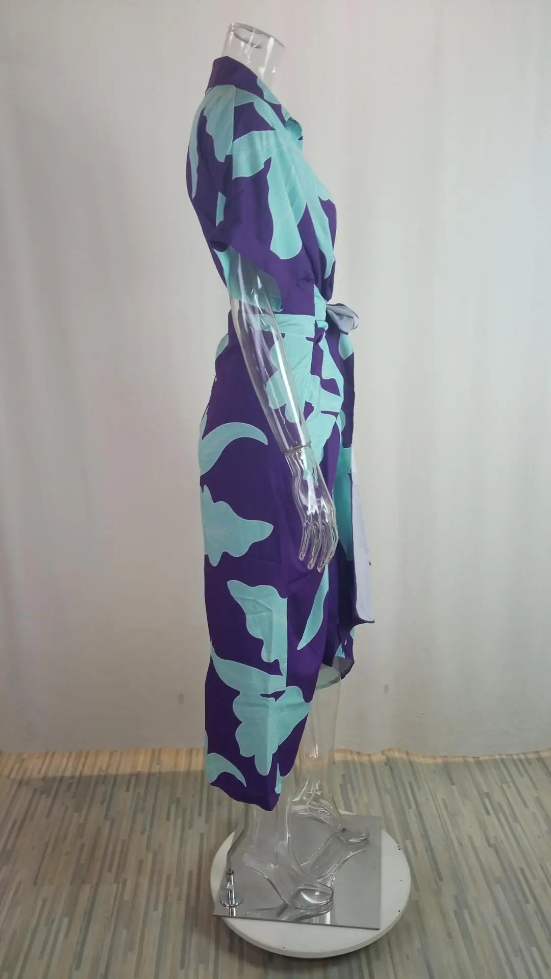 Elegant Dresses For Lady Vestidos 2026 Woman Dress Vestido Commuting Temperament Printed Irregular Leace-up Lapel Slim Contrast