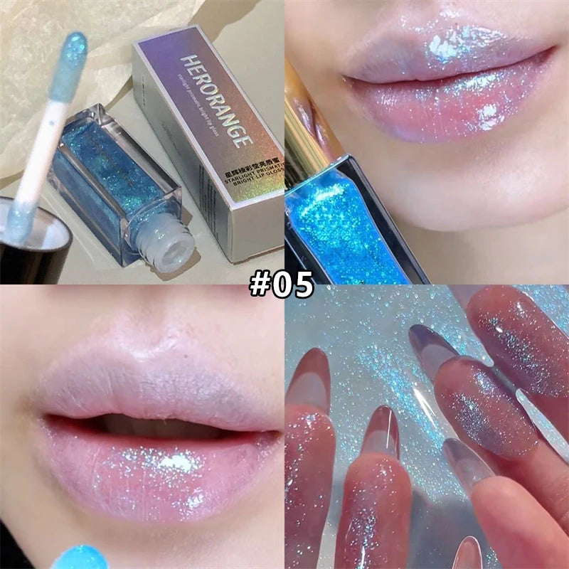 Star Shine Glitter Lip Gloss Water Light Mirror Shimmer Lip Tint Lasting Moisturizing Non Sticky Glossy Liquid Lipstick Makeup