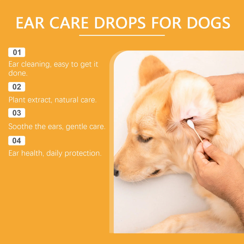 60ml Dog Ear Care Drops Relieve Itching Dandruff Reduce Odor Anti-Fungals Earwax Remover No Irritating Pet Ear Cleaner Liquid