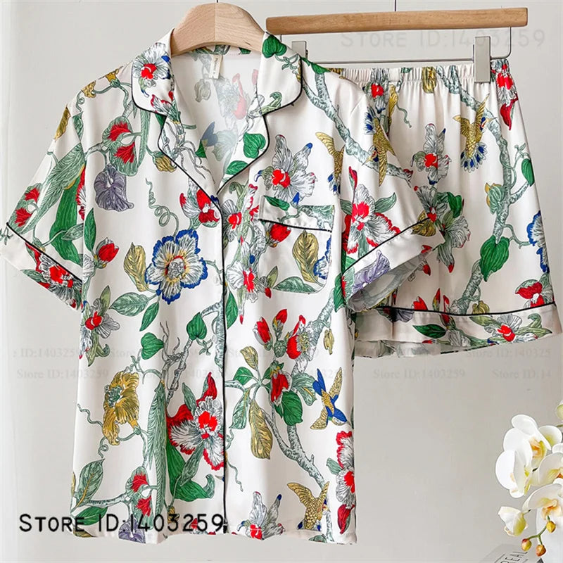 New Women Pijamas Silky Satin 2PCS Pajamas Set Sleepwear Spring Autumn Trouser Lounge Wear Loose Casual Female Homewear Lingerie