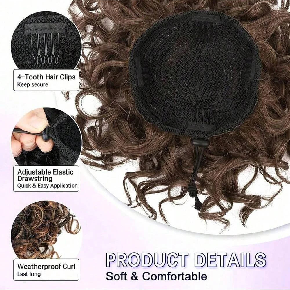 Messy Curly Hair Bun Scrunchies Extensions Synthetic Drawstring Ponytail Light Brown Large Thick Updo Hair Pieces For Women