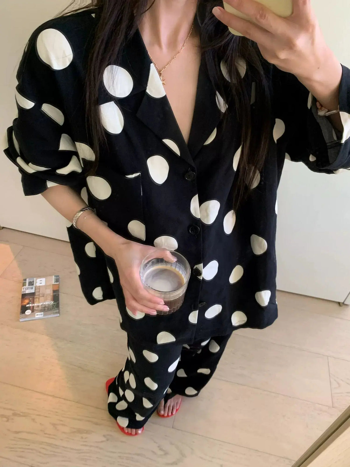 Pajamas for Women 2026 New Loose Black and White High-end Sense Can Be Worn Outside Home Clothes Set