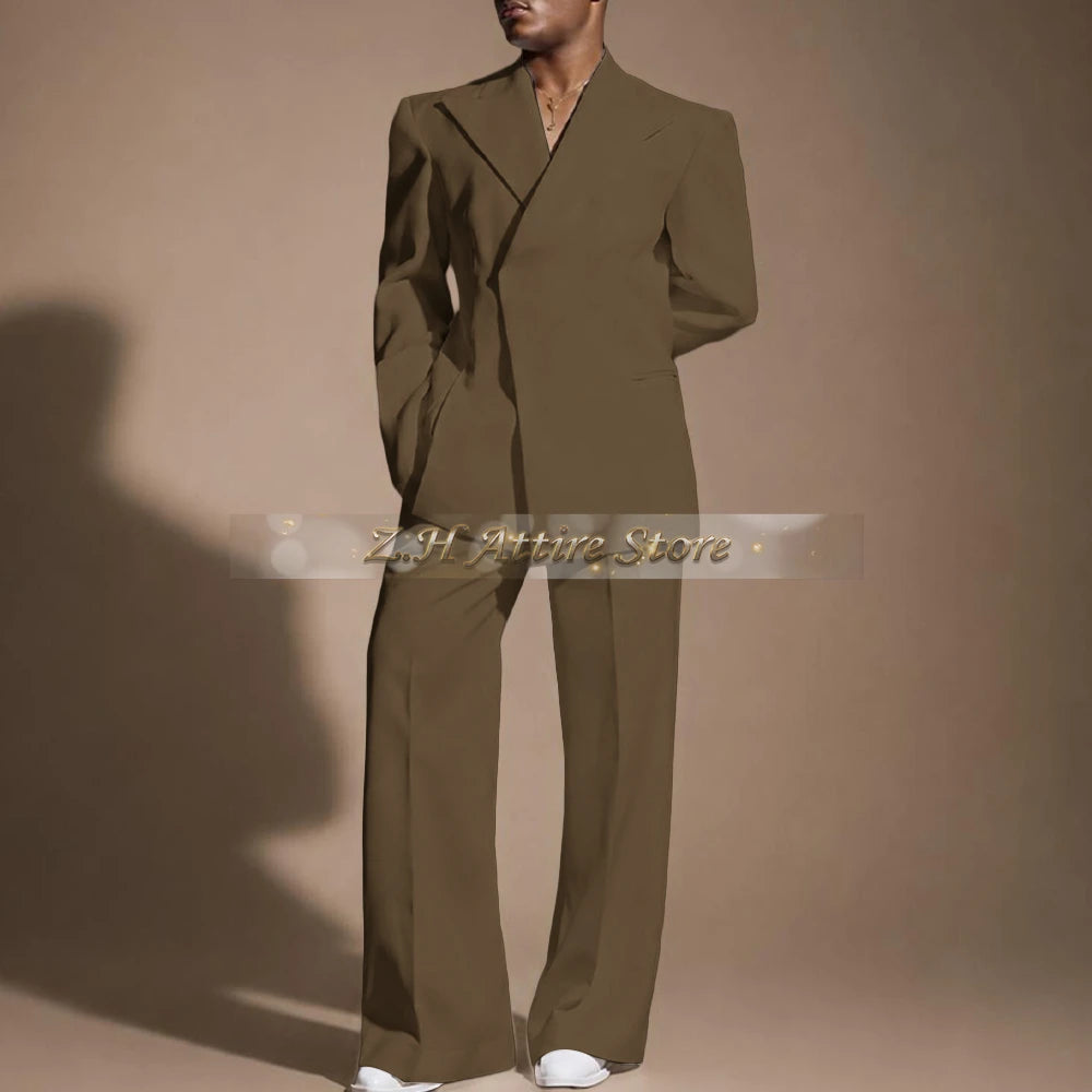 White Wedding Suit for Men 2-piece Set Double Breasted Jacket Wide Leg Pants Custom Slim Fit Prom Party Male Tuxedo