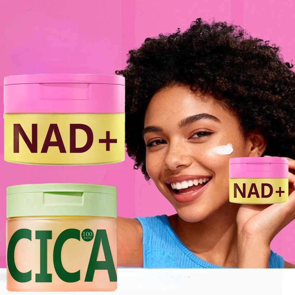 Korean Centella Asiatica 100pcs Soaked Polishing Cotton Pads & NAD+ Anti-Aging Cream, Skin Rejuvenation, Enhance Skin Elasticity