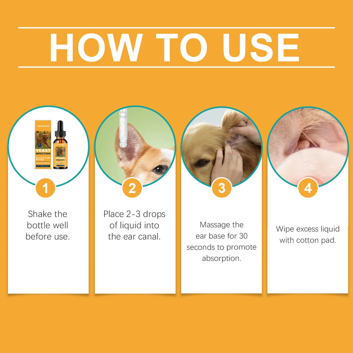 60ml Dog Ear Care Drops Relieve Itching Dandruff Reduce Odor Anti-Fungals Earwax Remover No Irritating Pet Ear Cleaner Liquid