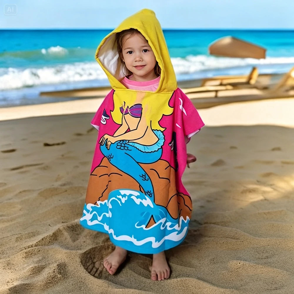 80-130cm Kids Hooded Bath Children's Beach Poncho Towels Bathrobe Kids Quick Dry Surf Poncho MicrofiberTerry Robe