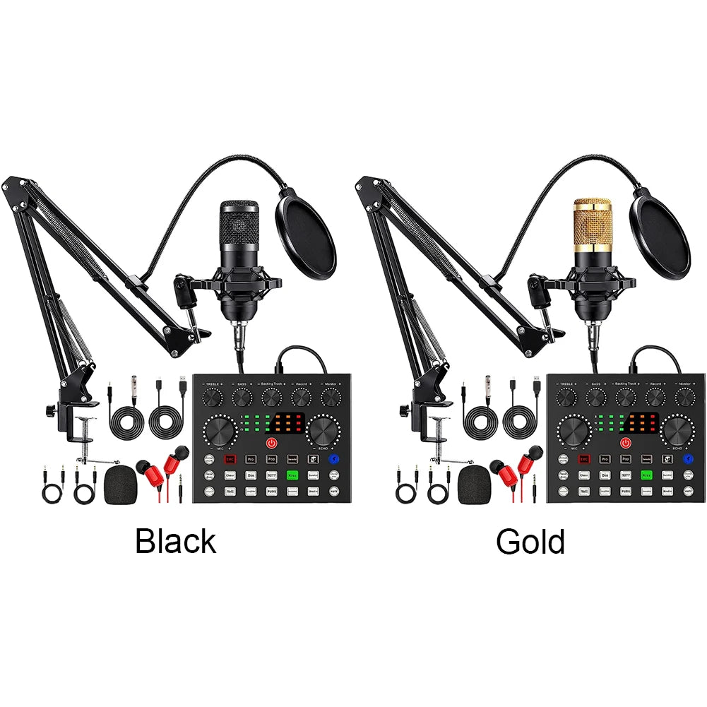 Podcast Equipment Bundle with BM800 Microphone and V8 Sound Card Metal Shock Mount Perfect for Podcasting Gaming Music Recording