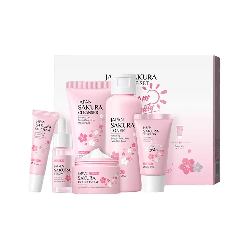 6pcs Sakura Skin Care Set Hydrating Moisturing Smoothing Nourishing Brightening Firming Women Beauty Skincare Product