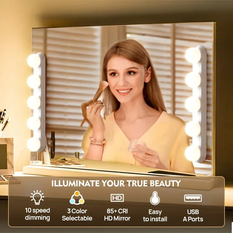 Makeup Mirror LED Light Bulbs Vanity Lights USB Adjustable Brightness and Colour Temperature Bathroom Dressing Table Lighting