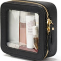 Mini Clear Makeup Bag Pu Saffiano Vegan Faux Leather Cute Small Visible Window Storage Lipsticks Cosmetics Case for Purse Pouch