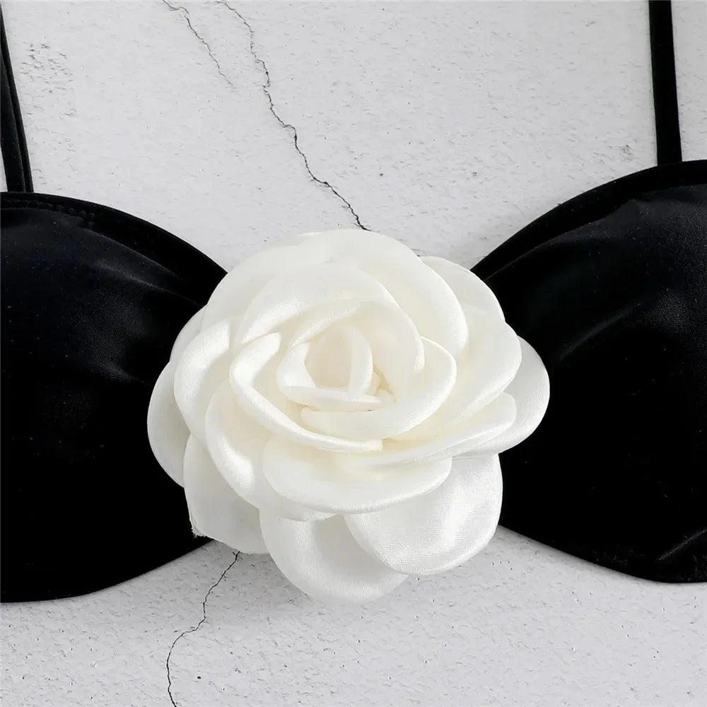 Sexy Flower Bandeau Swimwear Thong Bikini 2026 Women Lace-up Swimsuit Swimming Bathing Suit Brazilian Bikinis Sets Mujer Biquini