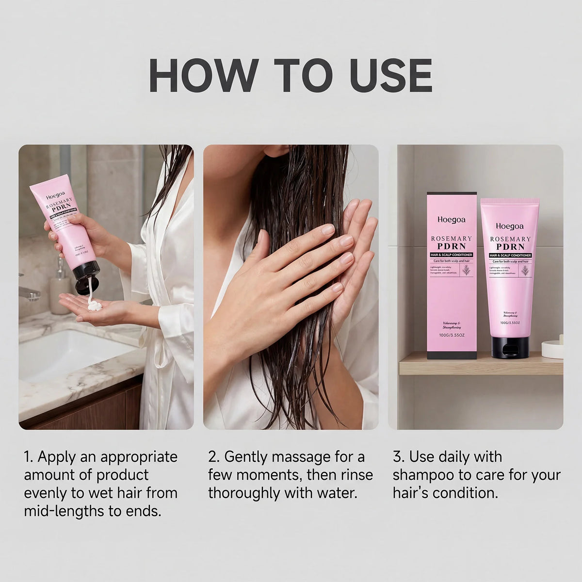 Hoegoa Rosemary Shampoo Conditioner Set Cooling Scalp Refreshing Thickening Volumizing Strengthening Repairing Dry Hair Care Kit