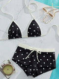 Women's Polka Dot Brazilian Bikini Set Sexy Triangle Top Exposed Back Side Slotted Thong Bottom Two-Piece Swimsuit