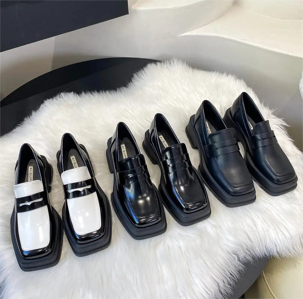 Women's Shoes Fashionable Women's Thick-soled College Style Casual Loafers Genuine Leather Luxury Women's Shoes Zapatos De Mujer
