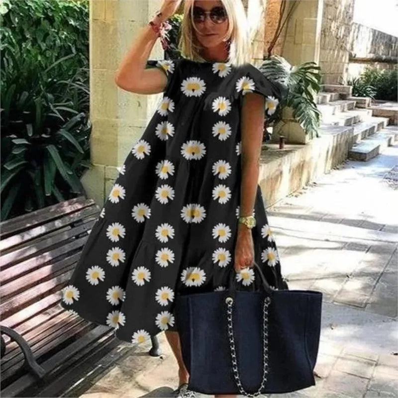 New Women's Summer Ruff Sundress Elegant Casual Party Beach Vintage Swing Midi Dress 2023 Solid Bohemian Oversized Vestidos Robe