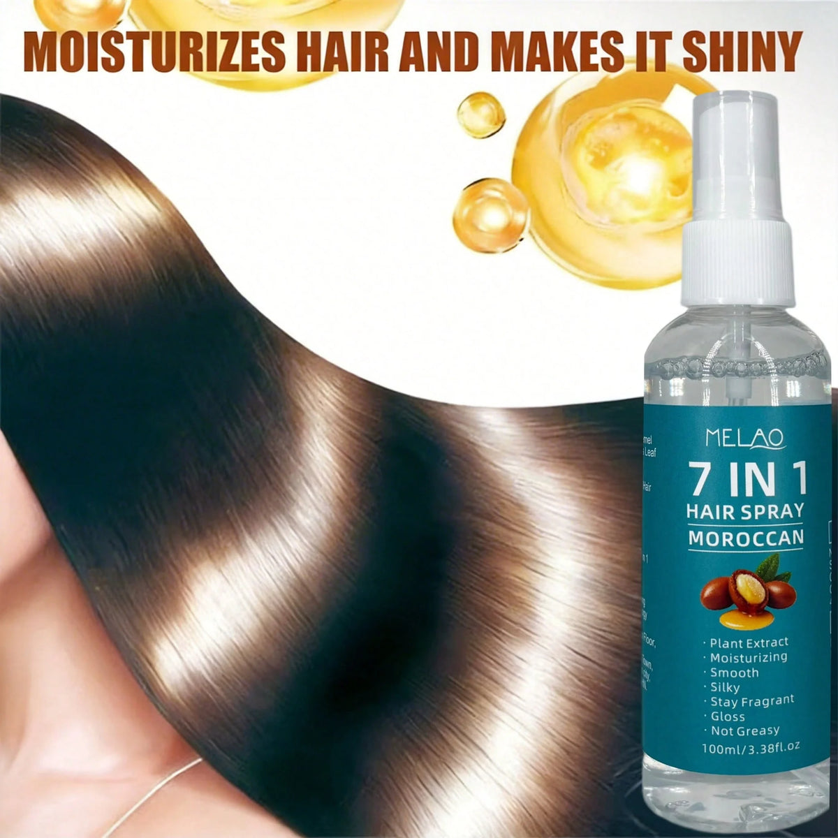 MELAO 7 IN 1 Moroccan Hair Spray, Moisturizing, Smooth & Silky, Glossy, Fragrant, Not Greasy, Instant Detangling & Frizz Control