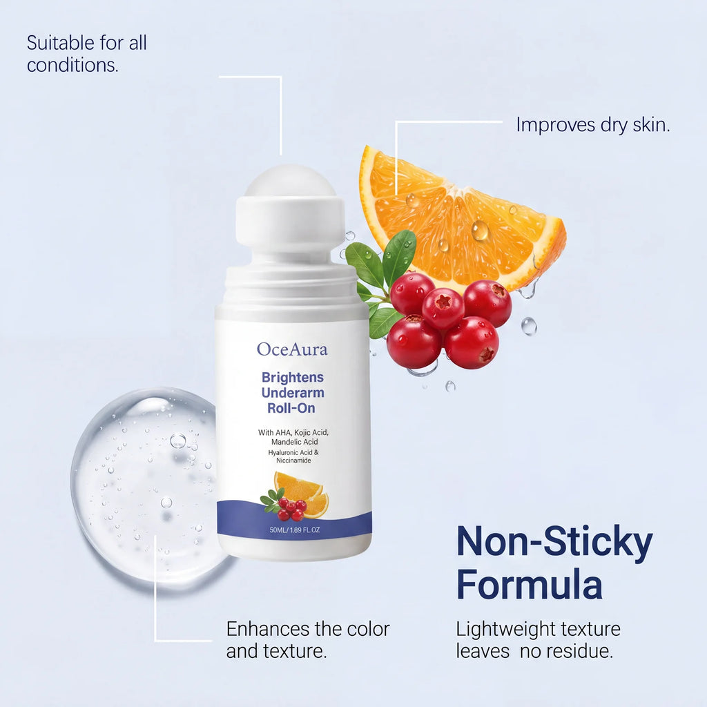 Kojic Acid Underarm Brightening Deodorant Roller Design Dark Armpits AHA Niacinamide Hyaluronic Acid Odor Refresh Underarm Care