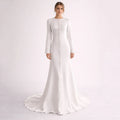 Muslim Wedding Dresses A Line Modest Brides Dress O Neck Lace Long Sleeve Button Woman's Bridal Dress Vestido De Novia Customizd