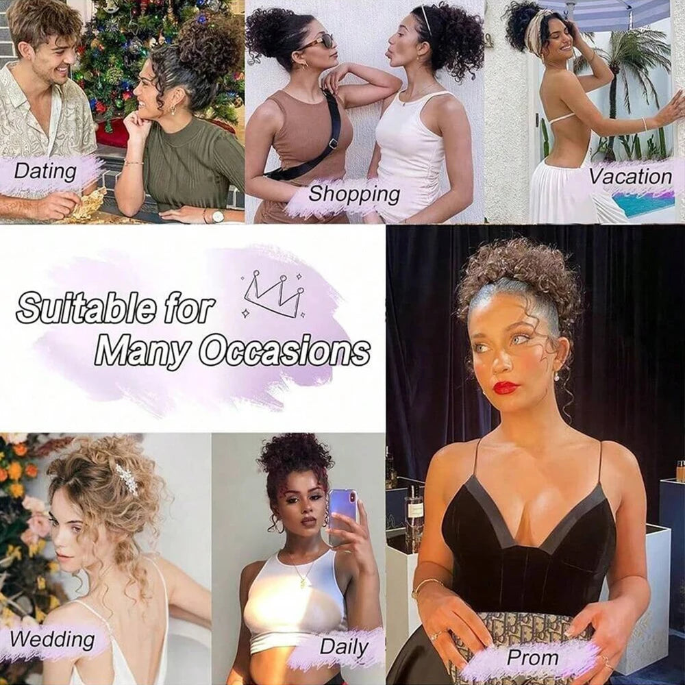 Messy Curly Hair Bun Scrunchies Extensions Synthetic Drawstring Ponytail Light Brown Large Thick Updo Hair Pieces For Women