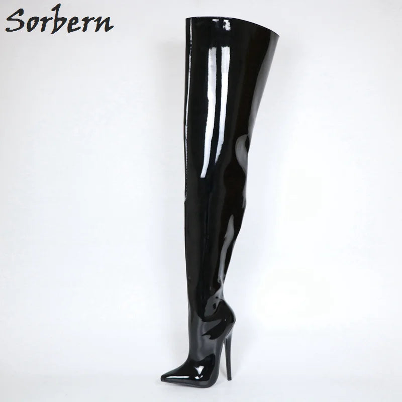 Sorbern Custom Wide Calf Boots Women Hard Shaft Fetish Shoe Crotch Thigh High Boots For Women Point 18Cm Stiletto Boot Unisex