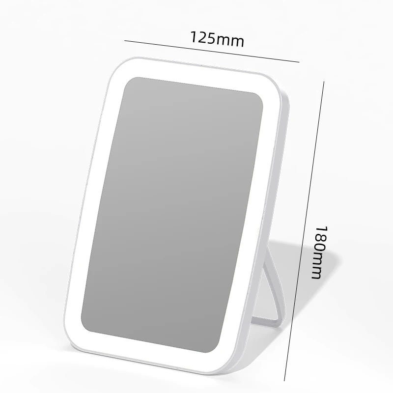 LED makeup mirror with light, battery-operated desktop foldable small makeup mirror for female students