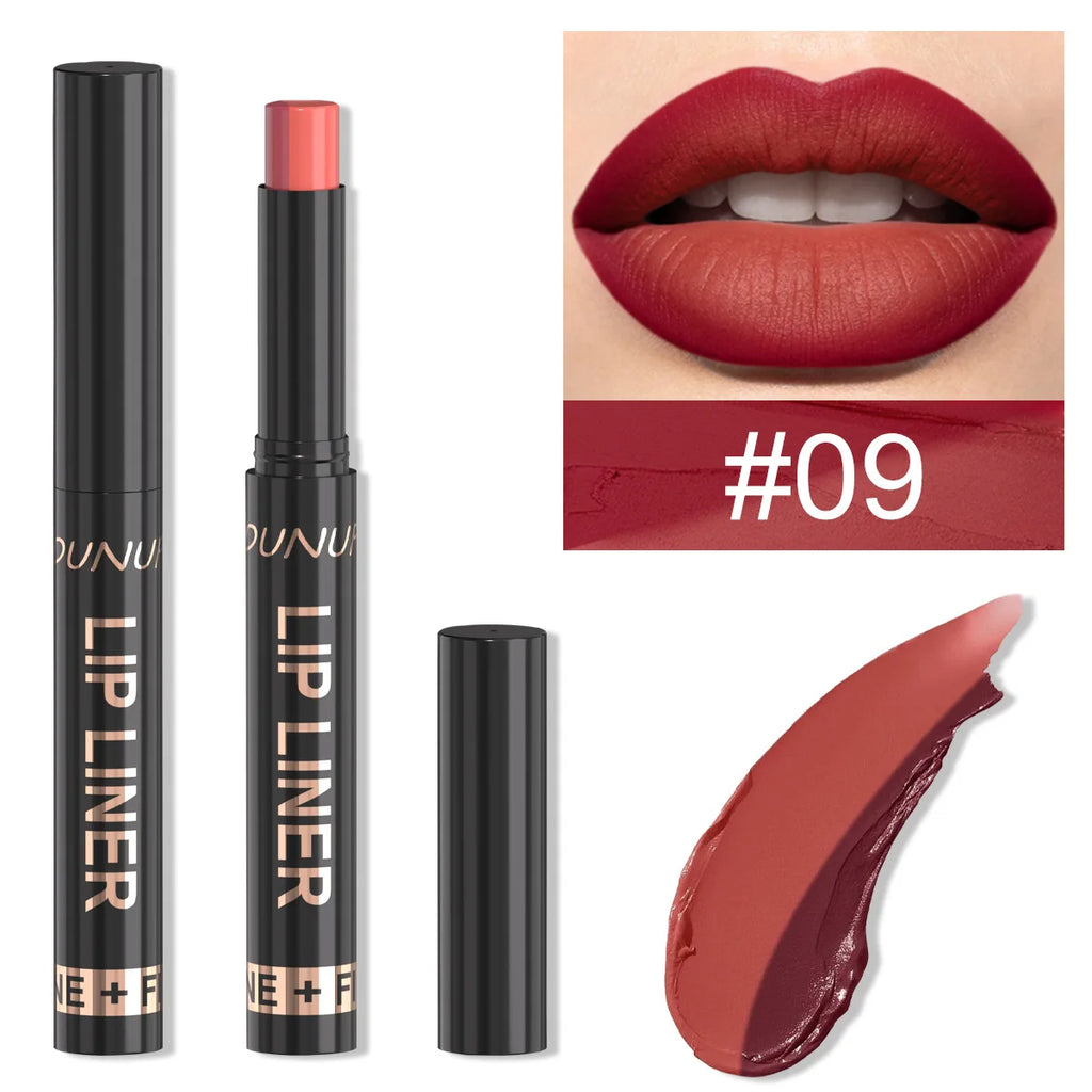 9 Colors 2-in-1 Lip Liner Lipstick, Dual-Ended Matte Lip Pencil, Easy Application Non-Stick Cup Longwear Lip Contour Crayon