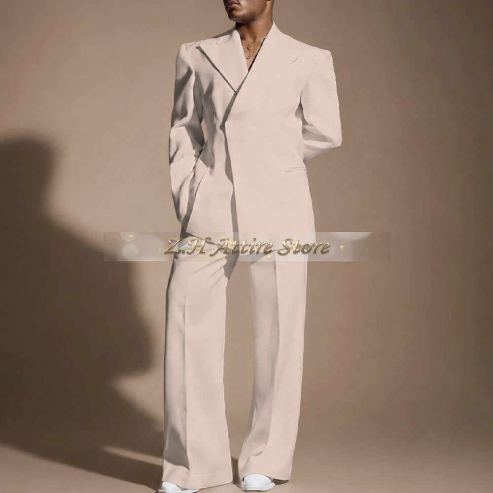 White Wedding Suit for Men 2-piece Set Double Breasted Jacket Wide Leg Pants Custom Slim Fit Prom Party Male Tuxedo