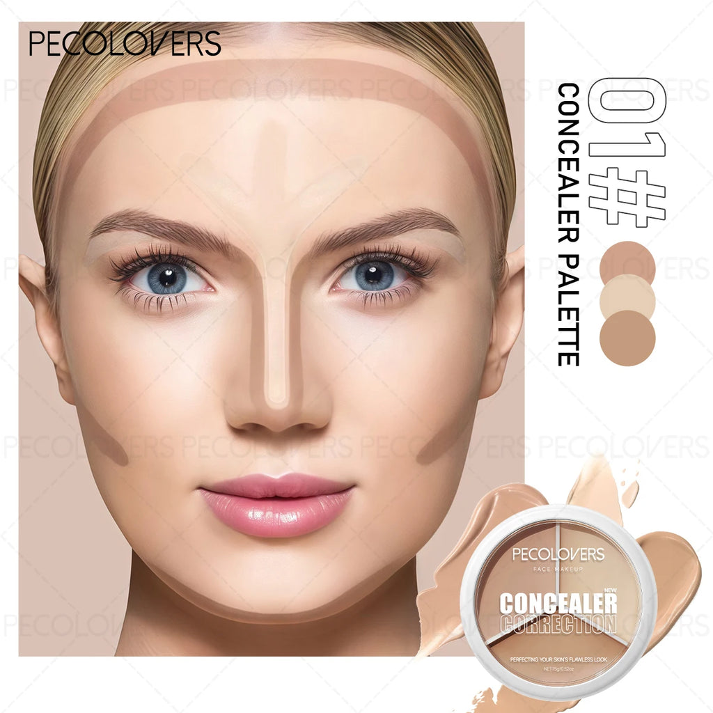Three-color Facial Concealer, Covering Facial Blemishes and Spots, Waterproof, Long-lasting and Natural, Facial Cosmetics