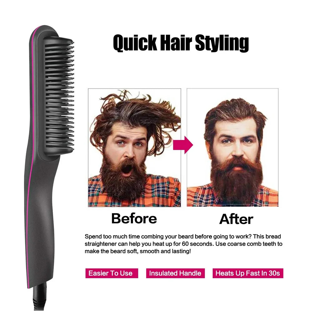 Man Hair Comb Brush Beard Straightener Multifunctional Hair Straightening Comb Hair Curler Fast Heating Styling Tools