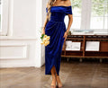 Velvet Dress with Elegant Autumn Temperament, One Shoulder Long Skirt