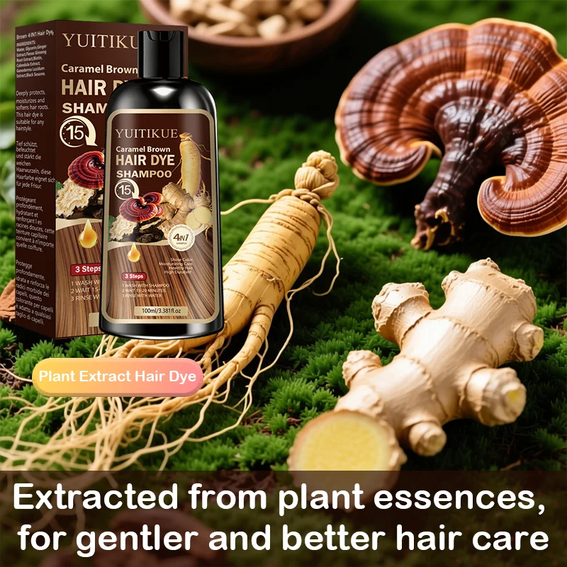 YUITIKUE Caramel Brown Hair Dye Shampoo - 4in1 Moisturizing Hair Color Shampoo Long-Lasting Hair Dye for All Hair Types