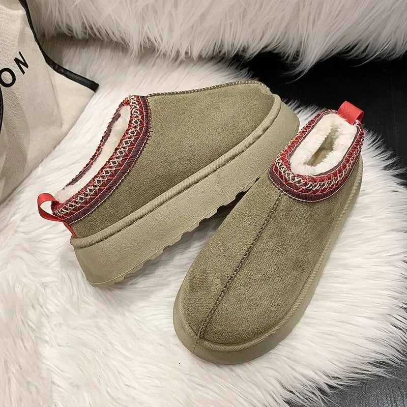 Designer Brand Snow Boots Winter New Women Cashmere Warm Thick Soles Without Heel-covered Cotton Shoes Female Chelsea Boots