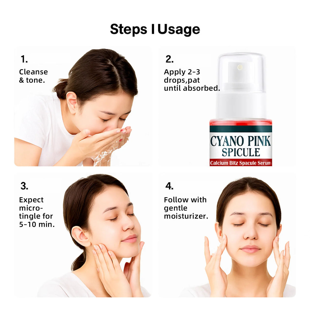 Cyano Pink Spicule Serum Calcium B12 Facial Essence with Niacinamide Hyaluronic Acid Brightening Hydrating Firming Face Serum Mo