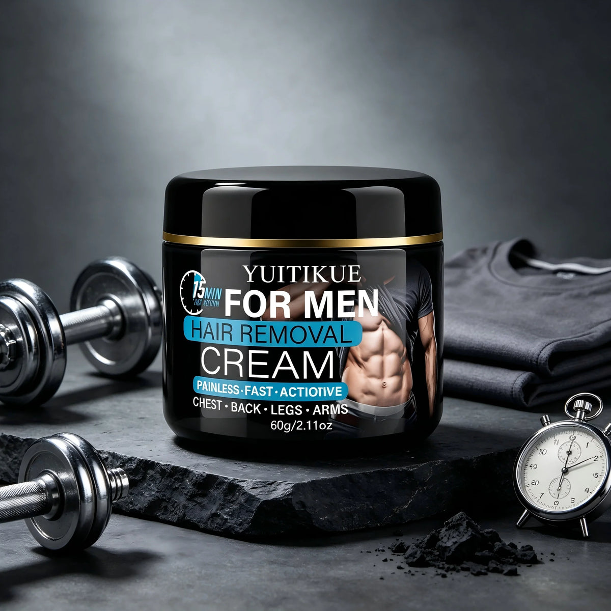 YUITIKUE For Men Hair Removal Cream, 15 Min Fast Painless Depilatory Cream for Chest Back Arms Legs 60g