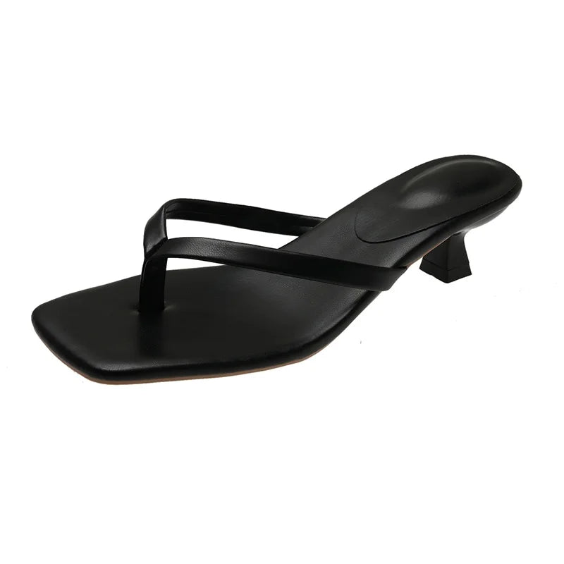Fashion Round Toe Ladies Thin Heel Slippers Flip Flops Sandals Shoes Shallow Women Medium Heels Slippers Female Slides Pumps