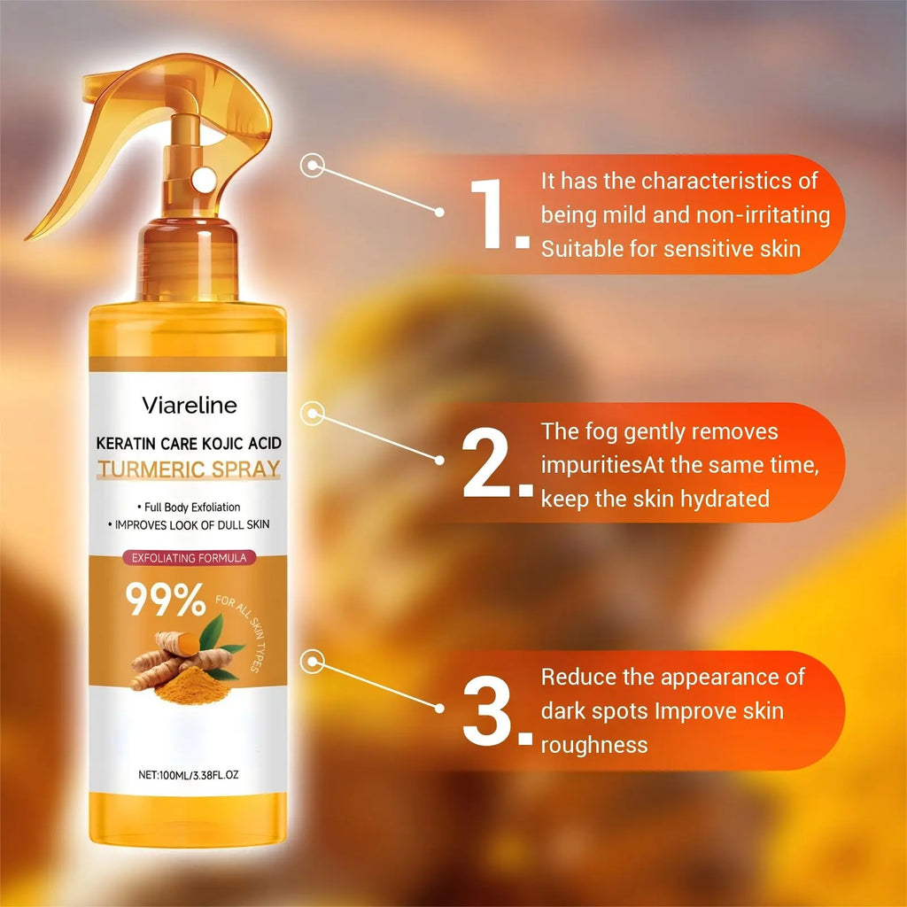 Keratin Care Kojic Acid Turmeric Spray Brightens Uneven Skin Tone Improves Dullness Full Body Use Skin Spray Smooth Skin