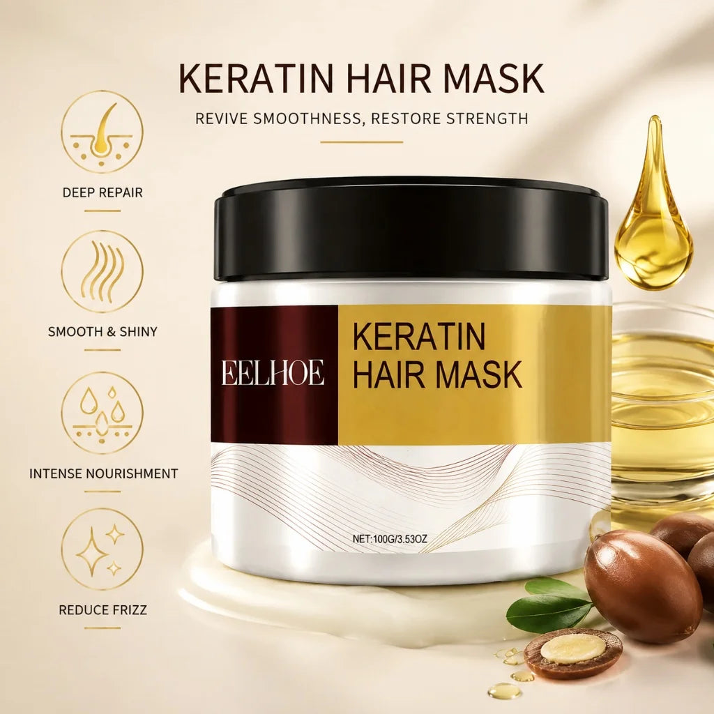 Keratin Hair Mask Argan Coconut Oil Collagen Repair Damaged Hair Reduce Breakage Nourish Smooth Shiny Deep Hair Care Mask