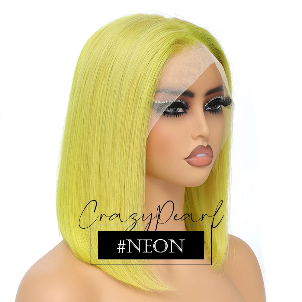 CrazyPearl Rose Pink Short Colored Bob Human Hair Wigs 13X4 Straight Bob Wig Human Hair Lace Front Wigs 10Inch-14Inch