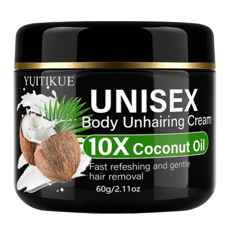 YUITIKUE Unisex Coconut Oil Depilatory Cream 60g Gentle Fast Hair Removal Whole Body Daily Skin Care Cream