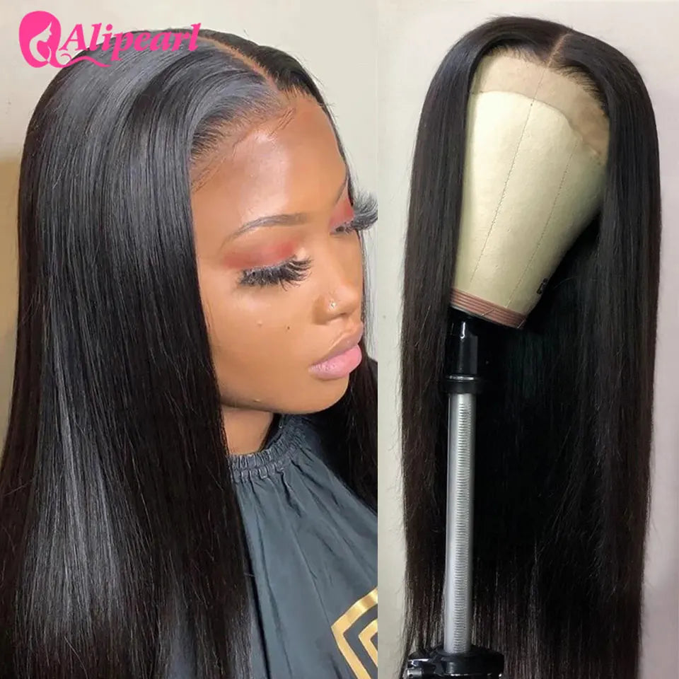Ali Pearl Transparent Lace Human Hair Wigs Peruvian Straight 4x4 Lace Closure Wig Pre-Plucked for Women