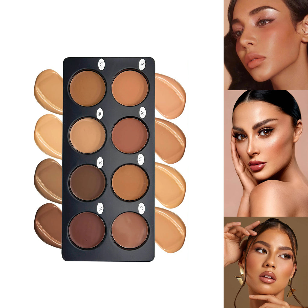 8 Color Cream Contour Palette Makeup, Long Lasting Full Coverage Concealer for Black Women, Contouring Foundation, Sculpt & High