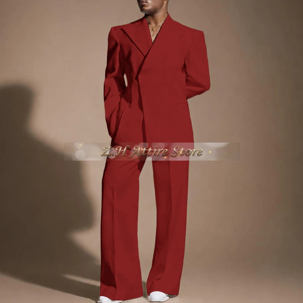 White Wedding Suit for Men 2-piece Set Double Breasted Jacket Wide Leg Pants Custom Slim Fit Prom Party Male Tuxedo