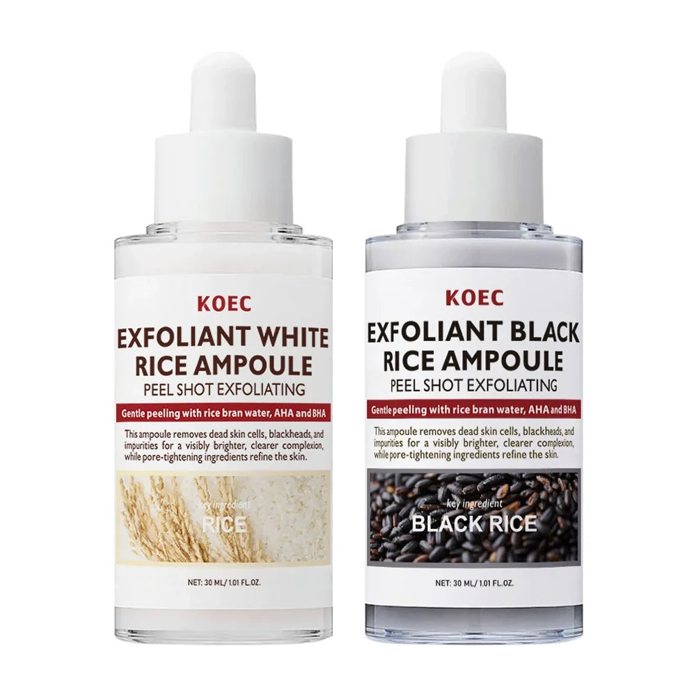 30ml KOEC Exfoliant Black & White Rice Ampoule Facial Serum Peel Shot Exfoliating Brightening Remove Dead Skin Blackhead AHA BHA