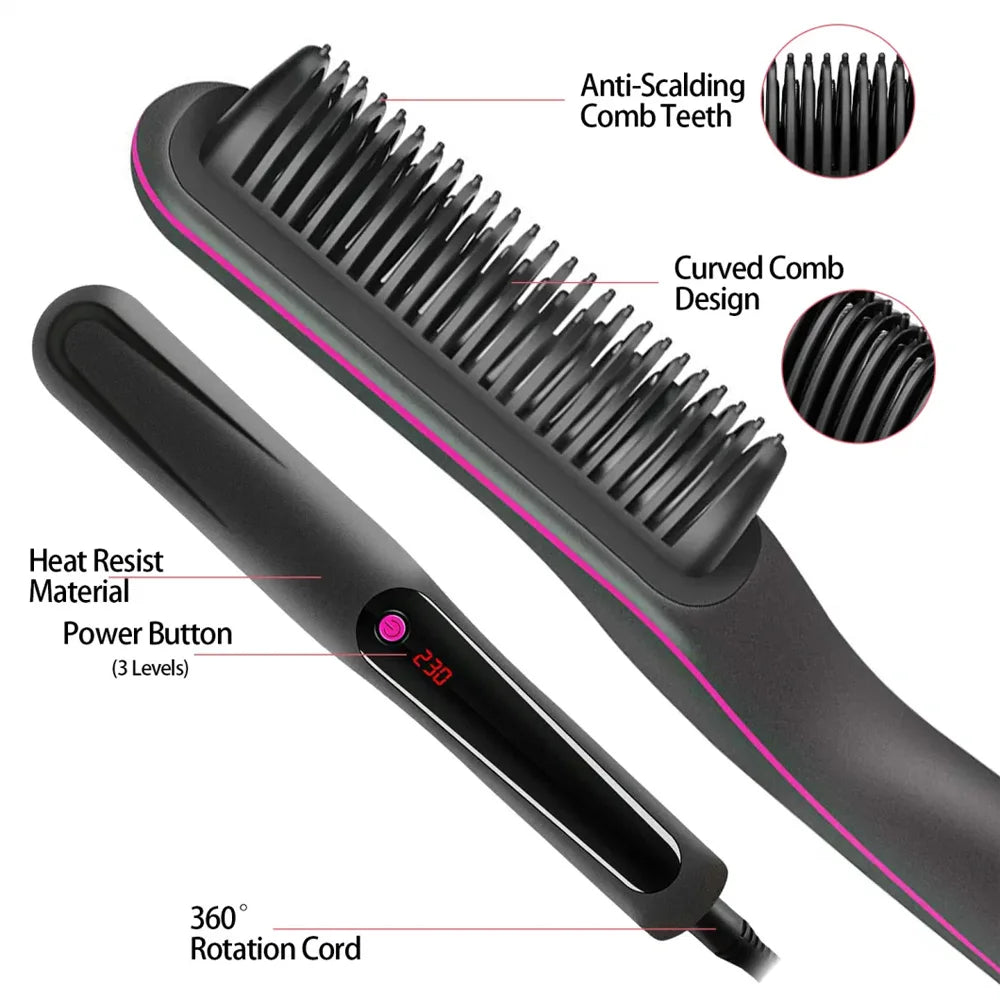 Multifunctional Hair Straightener Brush Negative Ion Anti-Scalding Styling Tool Fast Heating Straightening Brush Hot Comb